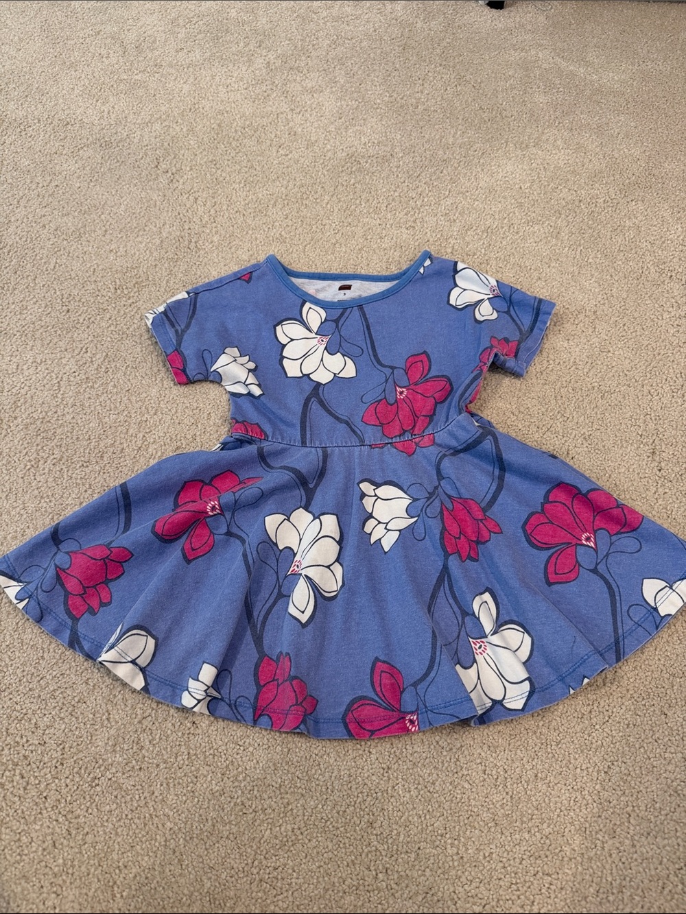 Lands' End Blue Floral Twirl Dress with Pink & White Blooms